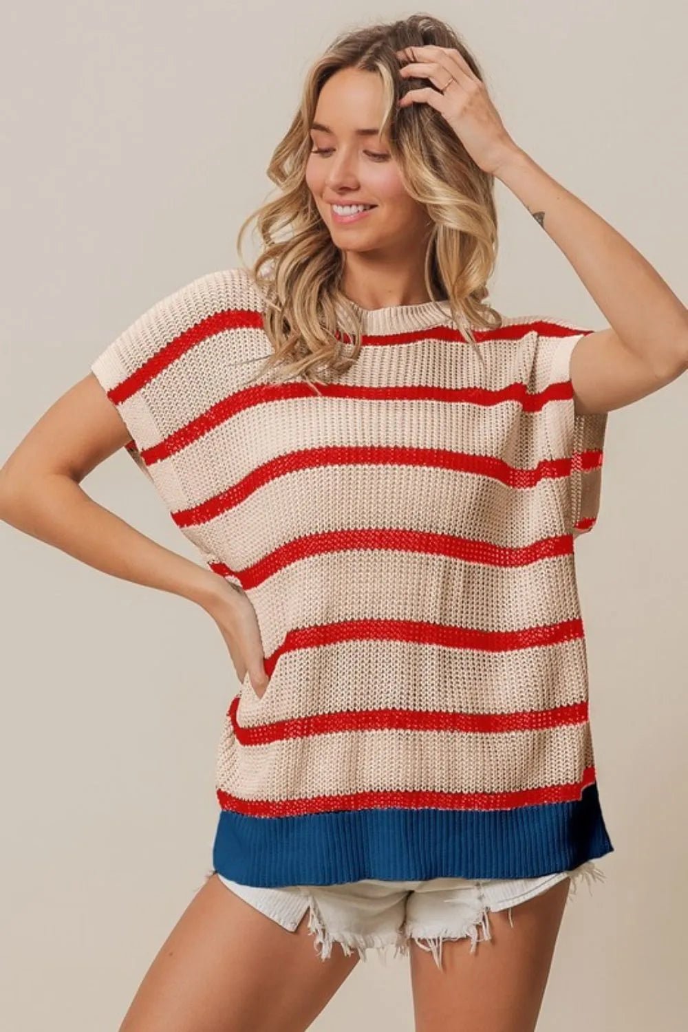 BiBi Fourth Of July Stripe Drop Shoulder Sweater - Bela Fils BoutiqueBela Fils Boutique